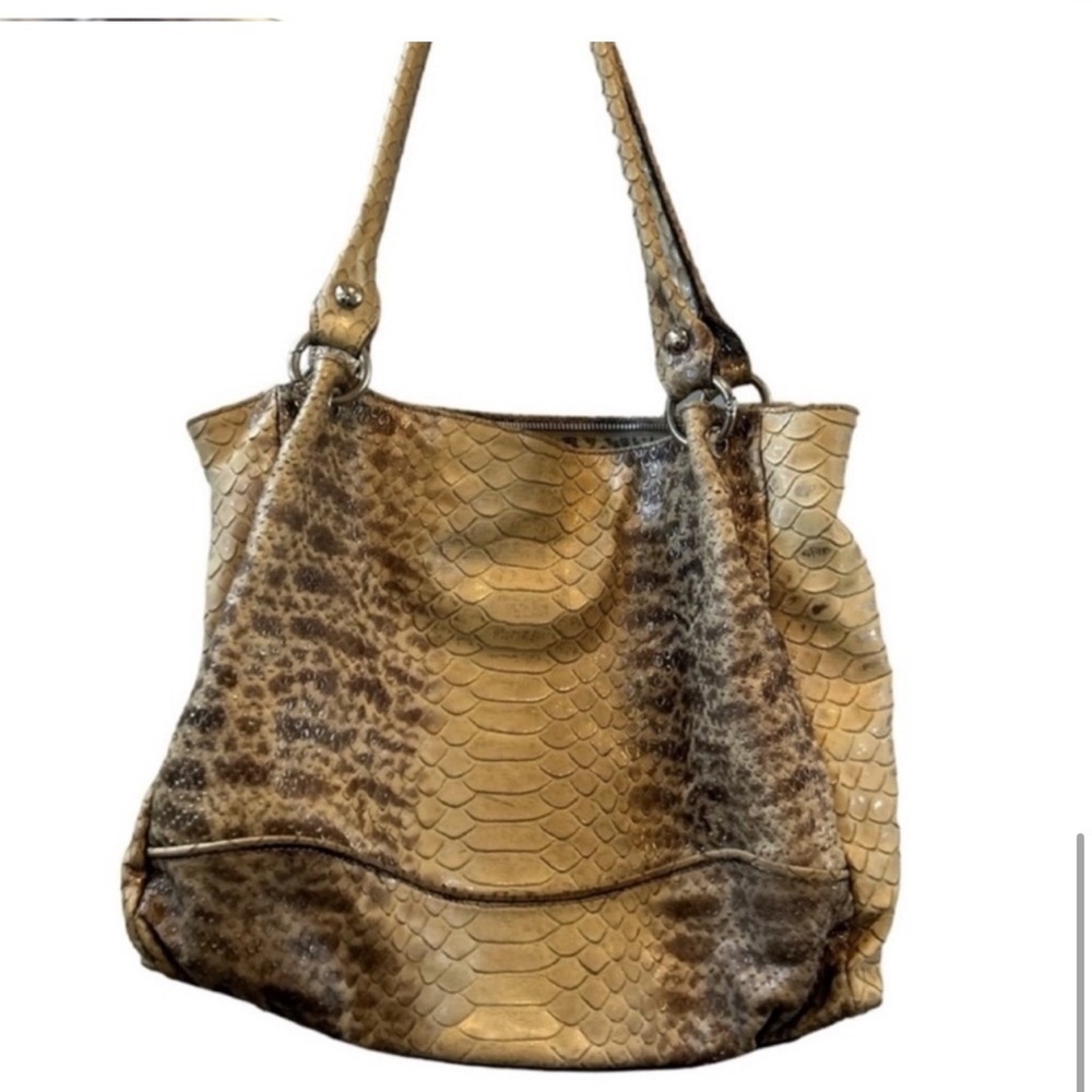 Cavalcanti Women's Brown Leather Tote Bag Reptile Embossing Casual - Picture 5 of 15